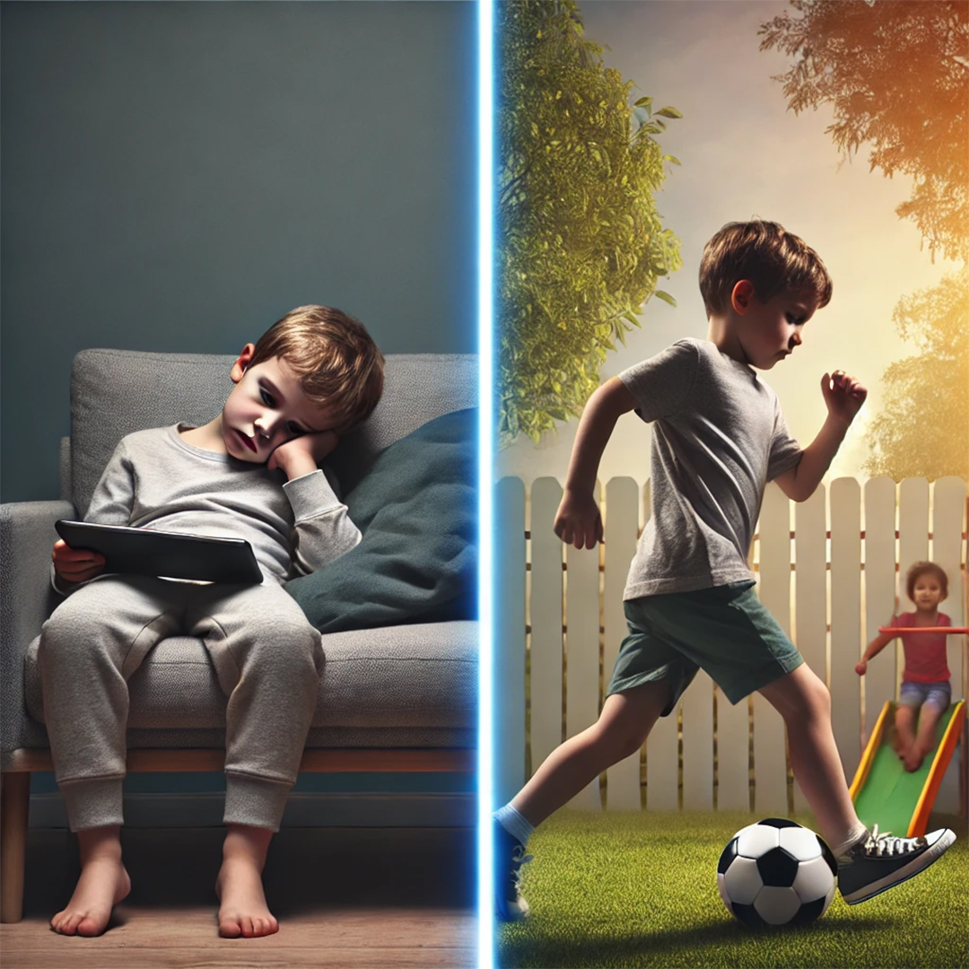 Before and after screen time effects on children — comparison of digital addiction vs healthy physical activity for child wellbeing.