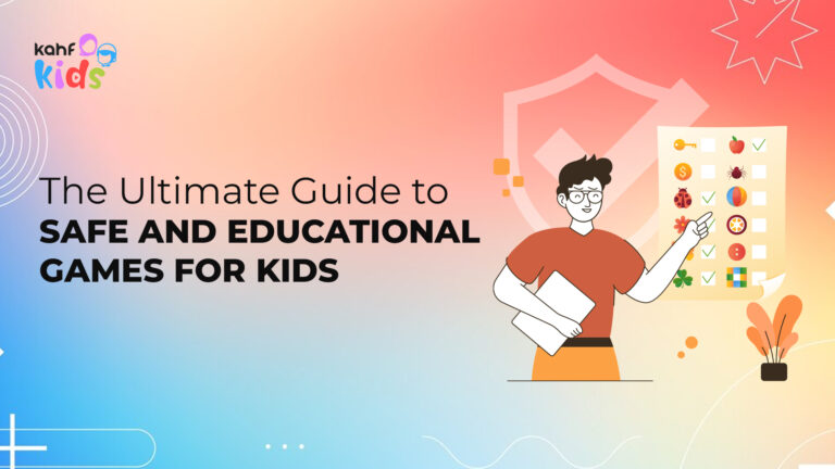 Illustration of a parent selecting safe and educational games for kids on a colorful background, representing halal digital parenting and smart game choices for child learning.
